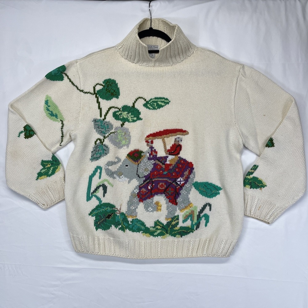 Roberta Frost Hand-Knitted Wool Sweater Elephant Sz Small